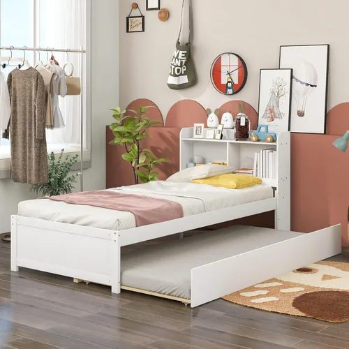 Miniatura 19 de HomSof Cama individual con 2 cajones, madera maciza, no necesita somier, gris