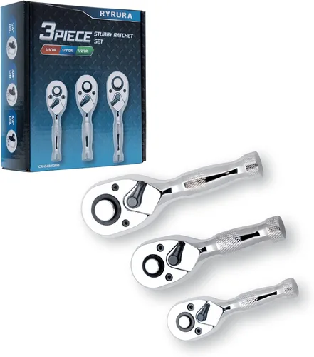 Miniatura 13 de Manija de trinquete corta de 1/4 pulgada, llave de trinquete mini, llave de dados de 1/4, 72 dientes, liberación rápida, reversible, acero