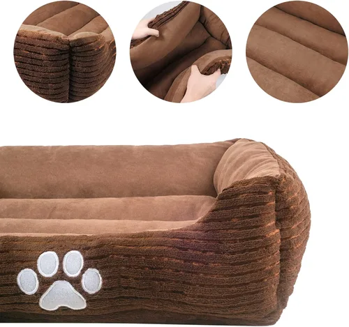 Miniatura 6 de Happycare Textiles - Cama para perro rectangular larga para mascotas con bordado de huella de perro, tamaño mediano, Coffee