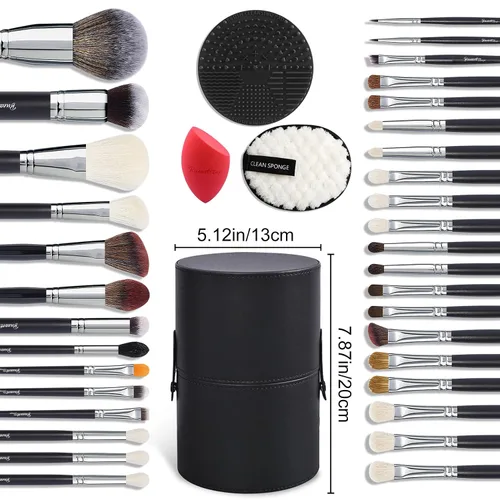 Miniatura 5 de Bueart Design Pro maquillaje Artista 34Pcs Juego de brochas de maquillaje Deluxe de pelo de cabra real y pelo de caballo con soporte extra grande