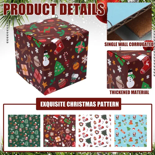 Miniatura 4 de Cholemy Paquete de 20 cajas de envío de Navidad, cajas de regalo de Navidad decorativas con 4 diseños, cajas de Navidad vacías, reciclables