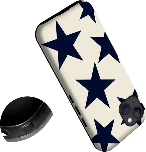 Funda para iPhone 13/14 | Estrellas beige azul marino | Diseño delgado de protección contra caídas