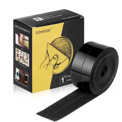Miniatura 2 de Cinta adhesiva de gancho y bucle de 1 pulgada, 5 yardas, cierre de tiras autoadhesivas de alta resistencia, color negro