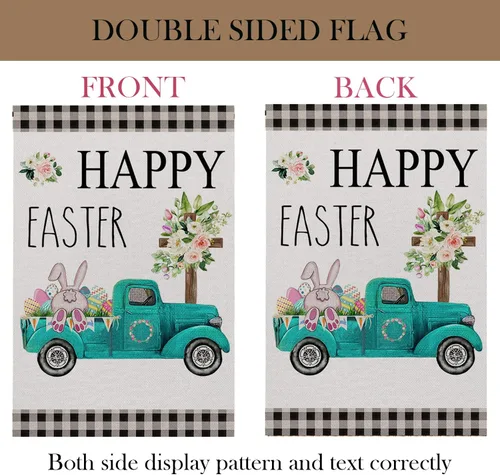 Miniatura 2 de Bandera de jardín con texto en inglés «Happy Easter» – Bandera de jardín de mariposa floral de 12 x 18 pulgadas para decoración al aire libre
