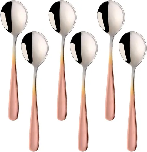 Miniatura 8 de Buyer Star Juegos de cucharas de caldo, cucharas de sopa redondas de 7 pulgadas, cucharas de cena de mesa con acabado de acero inoxidable Plateado