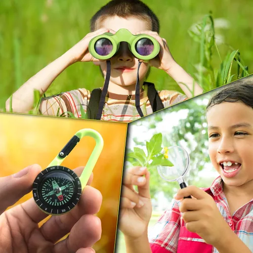 Miniatura 9 de Binoculares para niños – Juguete perfecto para niños pequeños y niñas – Juego extenso que incluye lupa y brújula – Potente aumento 8 x 21 – niños