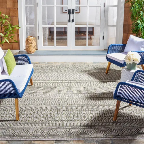 Miniatura 59 de SAFAVIEH Alfombra lavable para exteriores, colección Courtyard de 2.3 x 16 pies, color negro y gris, no desprende pelusa y de fácil limpieza, ideal