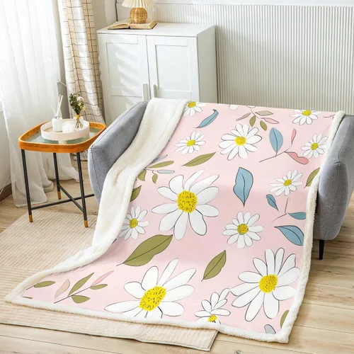 Miniatura 23 de Manfei Manta de margaritas, manta de flores amarillas y blancas para sofá, manta de cama de jardín botánico para niños y niñas, decoración