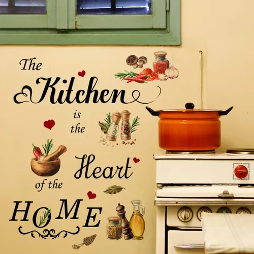 Miniatura 3 de Runtoo Pegatina de Pared de Cocina "La Cocina es el Corazón del Hogar" Letras de Comida Citas Adhesivos Decorativos para Pared de Cocina Comedor