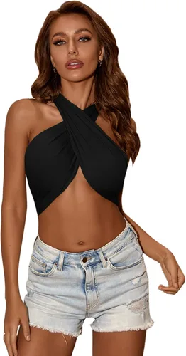 Miniatura 4 de Ombliguera Verdusa sin mangas, sexy, cuello hálter, espalda cruzada para atar, para mujer