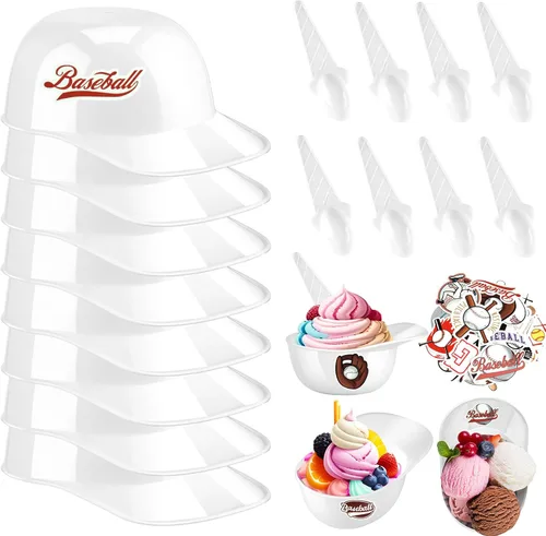 Miniatura 9 de MEEZY Juego de 16 cuencos de helado con diseño de casco de béisbol con 8 mini tazas de postre y 8 cucharas, 8 onzas. Cuencos reutilizables