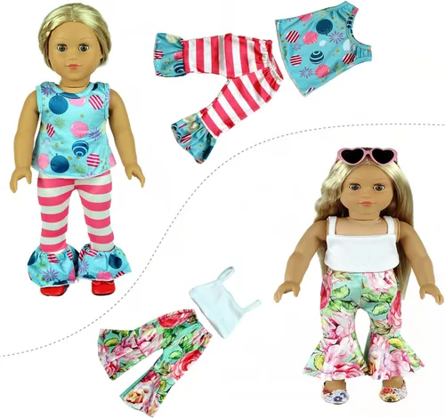 Miniatura 4 de ReeRaa 20 piezas de ropa de muñeca de 18 pulgadas y accesorios para muñecas americanas de 18 pulgadas, regalo incluyendo 10 juegos completos de ropa