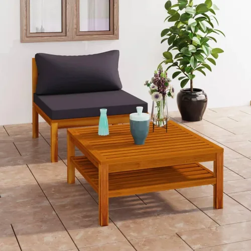 Miniatura 8 de Sofá de salón seccional con cojín gris oscuro, madera de acacia maciza para sala de estar, apartamento, dormitorio y oficina
