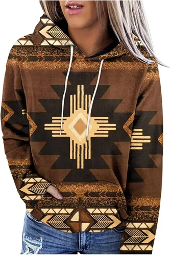 Sudaderas con capucha azteca occidental para mujer, sudaderas de manga larga con gráficos vintage, camisetas de vaquera, ropa 2023