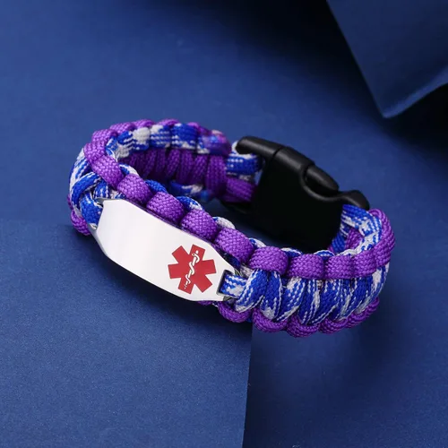 Miniatura 74 de Pulsera de alerta médica Paracord para hombres y mujeres Pulsera de identificación médica de acero inoxidable con hebillas de liberación lateral