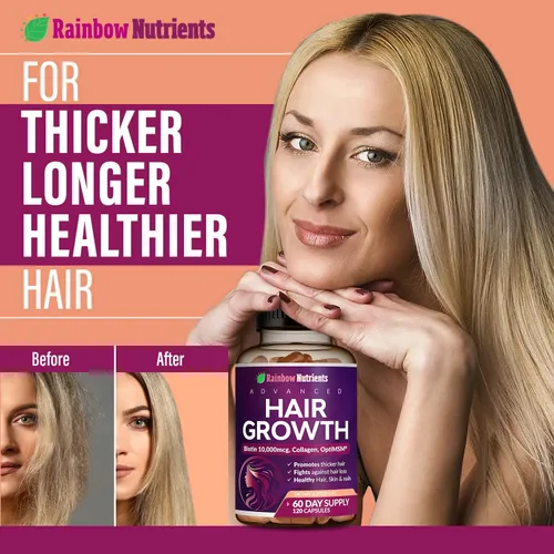 Miniatura 4 de Vitaminas para el crecimiento del cabello para mujeres Biotina 10,000mcg, colágeno, OptiMSM® patentado, goMCT®, Saw Palmetto Regresa