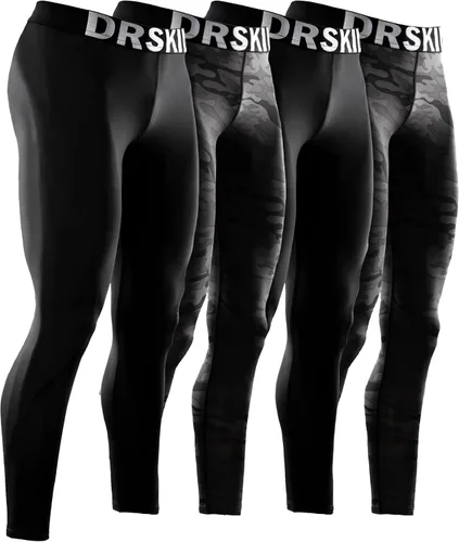 DRSKIN Paquete de 5, 4, 3 o 1 pantalón de compresión para hombre, leggings deportivos, capa base, correr, atletismo, entrenamiento, activo