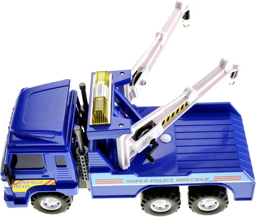 Miniatura 3 de PowerTRC Camión de remolque de policía de juguete para niños de 3 a 5 años 13 pulgadas Push & Go realista alimentado por fricción con cabrestante