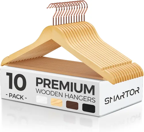 Miniatura 15 de Smartor Paquete de 20 perchas de madera maciza para armario, perchas de madera resistente para trajes, camisas, vestidos, con gancho de oro rosa