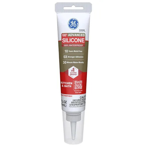 Miniatura 2 de GE Sellador de silicona avanzado para cocina y baño, transparente, tubo de 2.8 onzas líquidas, paquete de 12 – Sellador de silicona 100%