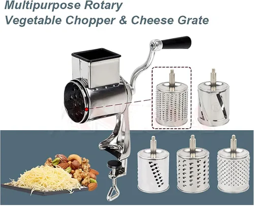 Miniatura 7 de Rallador, rallador rotativo de queso, cortador de verduras de cocina con 5 cuchillas intercambiables, fácil de limpiar, para frutas, verduras, nueces