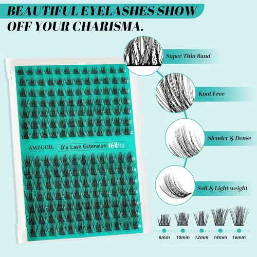 Miniatura 3 de Kit de Extensión de Pestañas, Kit de Racimos de Pestañas DIY 168Pcs con Pegamento de Unión y Sello Impermeable, Removedor de Pestañas para Kit