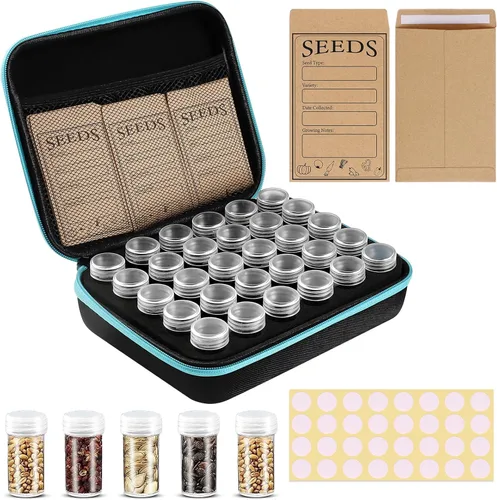 Organizador de almacenamiento de semillas de 30 ranuras con 20 sobres para semillas, caja de almacenamiento de semillas resistente con etiquetas