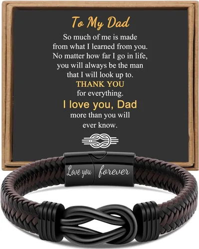 Miniatura 11 de Regalo para Hombres Pulsera Infinita para Hombres Papá Marido Novio Hijo Nieto Hermano Sobrino Tío Cuero Trenzado Marrón Siempre Unidos Acero