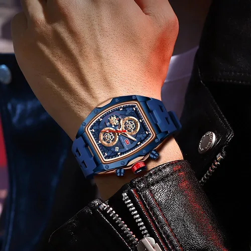 Miniatura 3 de MF MINI FOCUS Reloj de pulsera Tonneau de moda para hombre (cronógrafoimpermeableluminosocalendario) reloj de cuarzo con correa de silicona