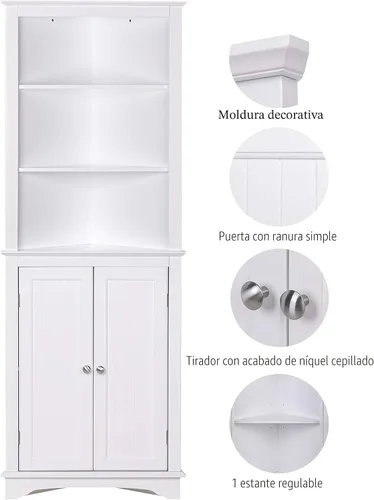 Miniatura 3 de Spirich Armario de esquina alto con puertas y estantes, armario de almacenamiento de esquina independiente para baño, cocina, sala de estar