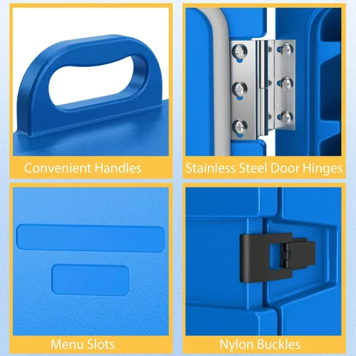 Miniatura 7 de COSTWAY Calentadores de alimentos para catering, cajas calientes para 5 sartenes de tamaño completo, capacidad de 81 cuartos de galón, diseño Azul