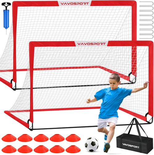Miniatura 11 de VAVOSPORT Portería de fútbol, 2 porterías de fútbol para niños de 6 x 4 pies para patio trasero, red de fútbol portátil desplegable