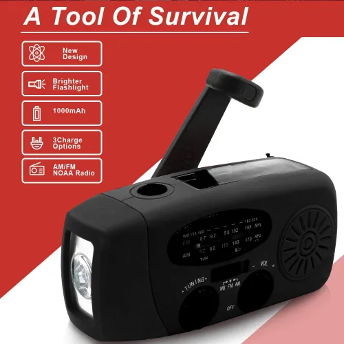 Miniatura 3 de Radio solar portátil de emergencia meteorológica manivela AM/FM NOAA radio de supervivencia con linterna LED 2000mAh cargador de teléfono móvil