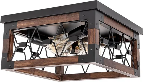 Miniatura 10 de Lámpara de techo de montaje empotrado estilo granja, 2 luces, lámpara de techo de granja, lámparas de cocina de esquina con enchufe E26, lámparas