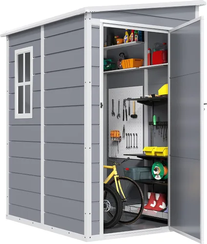 Miniatura 17 de DWVO Cobertizo de almacenamiento para exteriores de 5 x 3 pies con estilo de valla y ventanas laterales, piso y puertas con cerradura, cobertizo