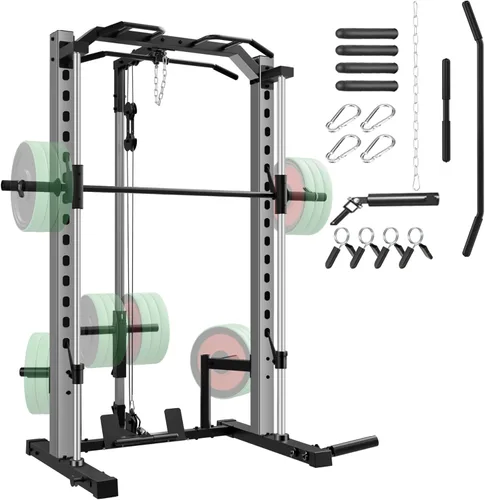 Miniatura 7 de OPPSDECOR All-in-One Adjustable Smith Machine with LAT-Pull Down System Multi-Function Power Cage for Home Gym Cable Crossover Squat Rack of Workout