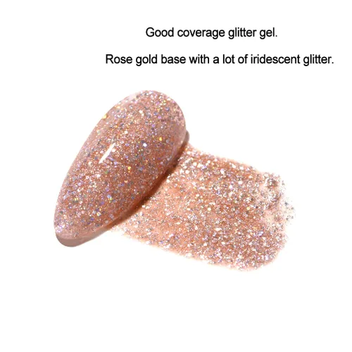 Miniatura 2 de Esmalte de uñas de gel LED UV, color holográfico, brillante, oro rosa, 0.5 fl oz