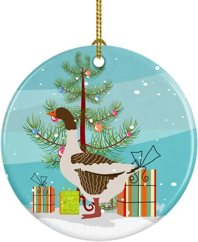 Miniatura 47 de Caroline's Treasures Adorno de cerámica de Navidad pintado o de codorniz chino, decoración colgante de árbol de Navidad verde azulado para el hogar