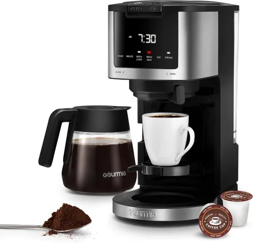 Miniatura 2 de Gourmia Cápsula individual 2 en 1 + cafetera de 12 tazas con ajustable hasta 4 horas para mantener el calor
