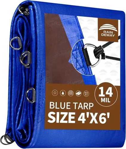 Miniatura 13 de RAINDEWAY Tarps Heavy Duty Impermeables 4x5 Pies -14 Mils Lona Súper Heavy Duty con Anillos de Metal y Esquinas y Bordes Reforzados, Resistente a