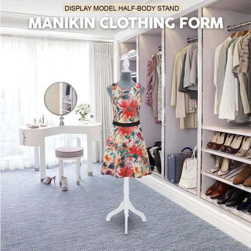 Miniatura 2 de Maniquí de torso maniquí con soporte para maniquíes de altura ajustable, cuerpo femenino, muestra mujeres para coser trípode de madera, base