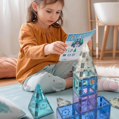 Miniatura 4 de Tytan Toys Disney Frozen - Azulejos magnéticos de castillo de princesa, juego de construcción STEAM de 68 piezas con azulejos con purpurina