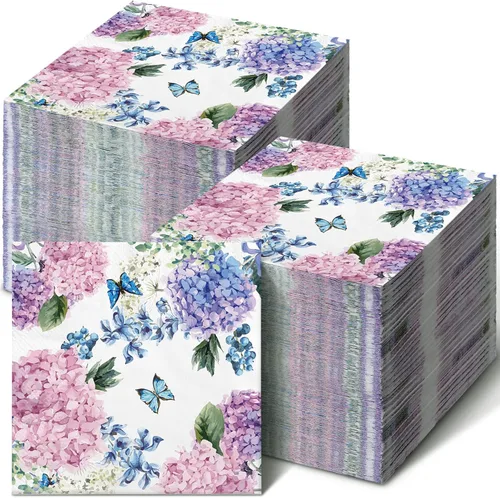 Hotop Paquete de 200 servilletas de hortensias moradas para invitados, día de la madre, servilletas florales de mariposa, desechables, toallas de