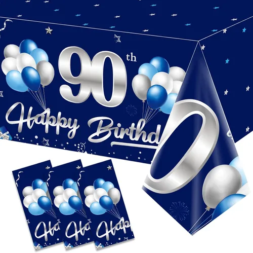 Miniatura 9 de Turypaty Paquete de 3 manteles decorativos de cumpleaños de 15 años de color azul marino para niños, manteles rectangulares desechables
