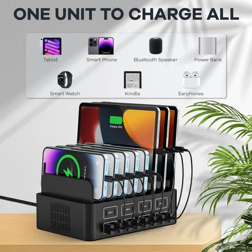 Miniatura 3 de Estación de carga de 150W/35A para múltiples dispositivos, RUANSZZ Estación de carga rápida de 16 puertos USB-C, Organizador de carga múltiple