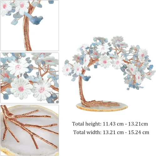 Miniatura 3 de Árbol de dinero con flores bordadas de cristal con base de ágata, buena suerte, Feng Shui, árbol bonsái para decoración de mesa de oficina en casa