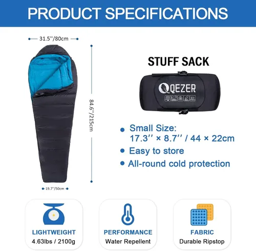 Miniatura 2 de Down Sleeping Bag for Adults, 0°F 10°F 15°F 20°F 600 Fill Power Mummy Lightweight Compact Cold and Warm Weather Backpacking Sleeping Bag for Camping