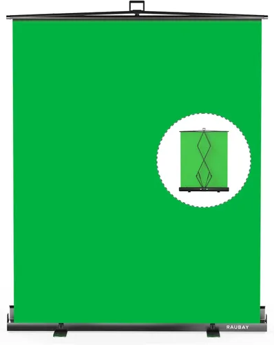 【Fácil configuración】 RAUBAY - Fondo de pantalla verde plegable de 59.8 x 82.7 pulgadas, portátil, retráctil, panel de croma key, fondo para fotos