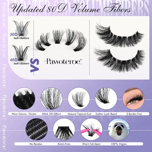 Miniatura 4 de Kit de Extensiones de Pestañas Clusters 80D Completo DIY Kit de Extensión de Pestañas en Racimo 10-20mm (0.39-0.78 pulgadas) Pestañas Individuales