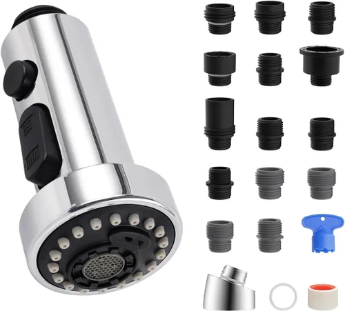 Miniatura 12 de Hibbent Reemplazo de cabezal de grifo de cocina extraíble, boquilla de cabezal rociador de grifo de fregadero de 3 funciones con 15 adaptadores